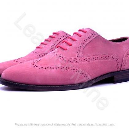 Men's Handmade Pink Suede Leather W..