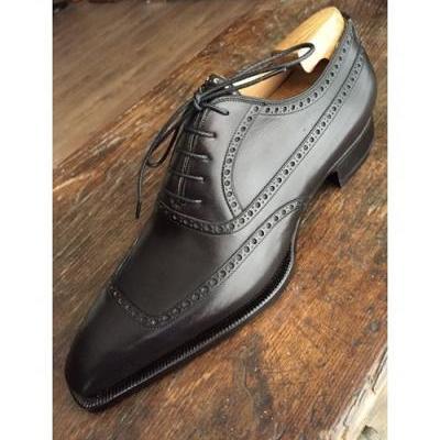 New Handmade Men's Black Formal Shoes, Handmade Men Black Brogue Tuxedo Leather Shoes
