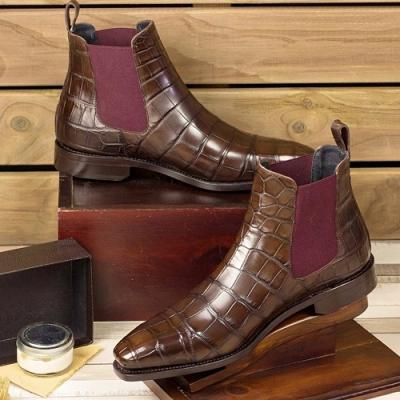 New Handmade Mens Brown Crocodile Leather Chelsea Boots, Men Brown Chelsea Boot