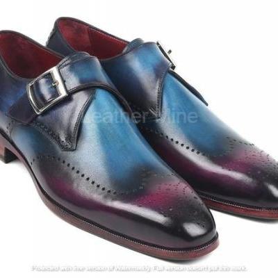 Men's Leather Monk Shoes, Handmade Leather Patina Formal Dress Shoes