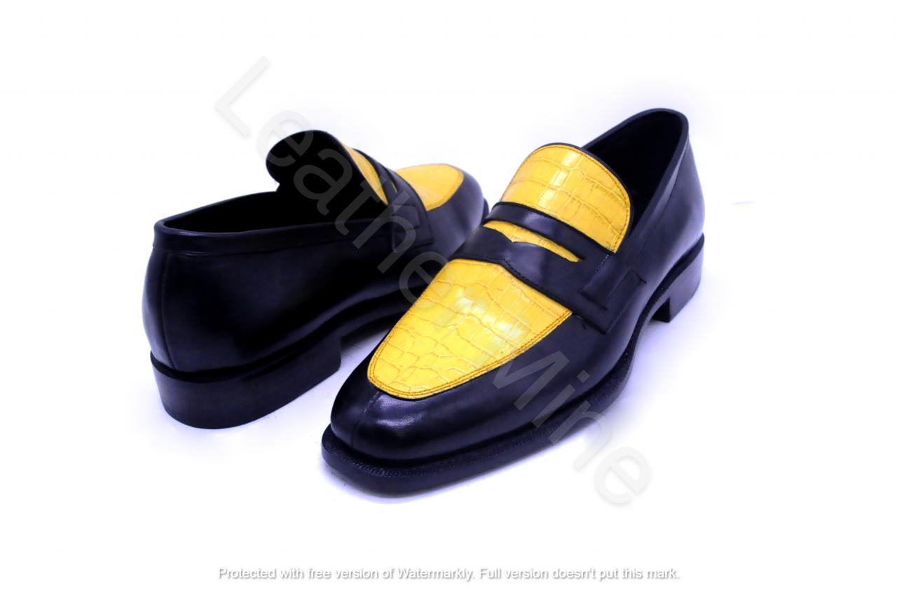 Men's Handmade Yellow Leather Dress Loafers Formal Shoes For Men