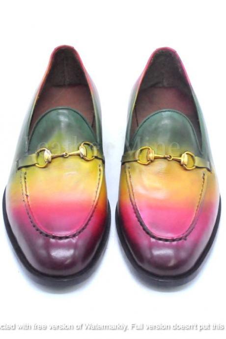 Best Hand Colored Patina Leather Handmade Dress Loafers Shoes For Men