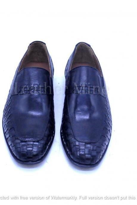 Handmade Black Leather Dress Loafers For Men, Genuine Leather Shoes For Men