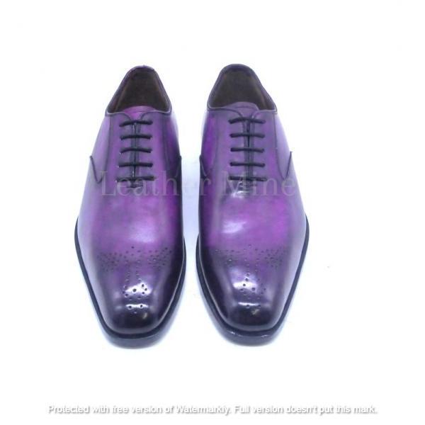 Men's Handmade Purple Patina Leather Oxfords Shoes, Custom Made Formal Shoes