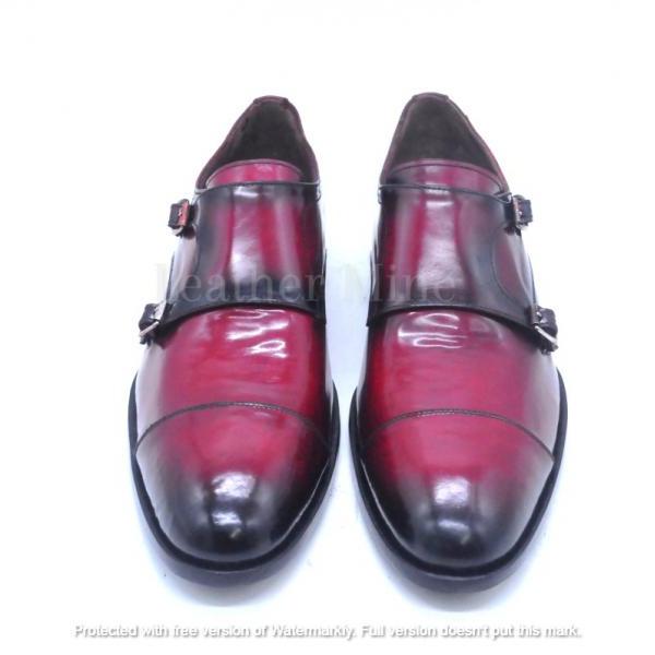 Men's Handmade Red Patent Leather Double Monk Strap Dress Shoes For Men